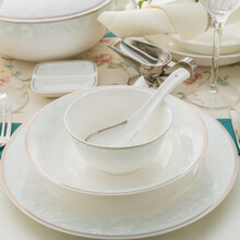 隆达骨瓷陶瓷碗盘碟餐具套装 现代创意简约ins风浮雕 乔迁结婚礼品 蓝云锦套装 蓝云锦家和套（中）28件套