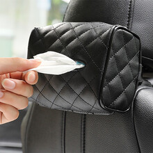 FOOJO 车载纸巾盒绑式两用摆挂纸巾包纸抽盒【黑色格纹】