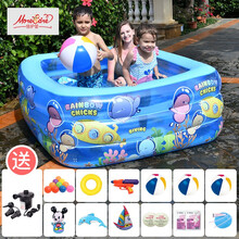 倍护婴(more care) 游泳池 三环长方形儿童加厚泳池 家用充气戏水池家用挖沙池 宝宝洗澡玩具 三环小鸡彩虹155*108*52cm套装