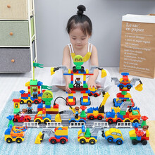 糖米（Temi） 151粒大颗粒工程车积木 城市交通拼装百变汽车包 抖音同款创意拼插积木宝宝儿童玩具 桶装