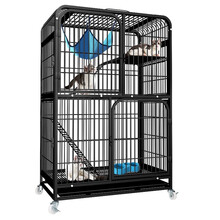 憨憨宠 猫笼 大号三层四层方管猫笼子猫别墅猫舍猫窝猫房子繁殖笼子幼猫成猫通用猫咪用品 黑色 1.47米双侧开门繁殖两用猫笼