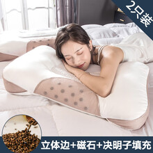 枕头全棉决明子枕头单人荞麦护颈椎枕助睡眠双人枕芯一对装家用花睡神 立体香槟+磁石+决明子【一对装】【可机洗】