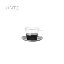 kinto  浓缩杯玻璃单品拿铁果汁泡茶杯 咖啡馆带把手单层耐热杯子 220ml耐热玻璃杯(窄)+不锈钢杯碟