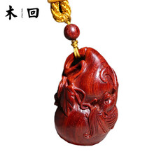 木回 印度小叶紫檀古董文玩葫芦手把件工艺礼品 红木雕木质福禄葫芦蝙蝠把玩件 创意礼品生日礼物