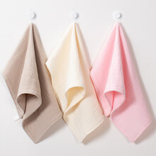 优米熊 毛巾 纯棉4层纱布儿童毛巾3条装 A类棉花糖婴儿口水巾洗脸小毛巾宝宝面巾 27*50cm  黄/卡其/玉粉