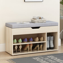 普派换鞋凳鞋柜简约现代家用门口多功能软包坐垫升级加厚储物穿鞋凳架子 【清库降120】白枫木色【80*30*43cm】