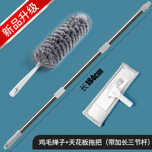 DL/的力 除尘鸡毛掸子天花板拖把擦墙掸灰蜘蛛网清洁扫把家用可伸缩加长 新款平板擦拖+鸡毛掸子【1根不锈钢杆】