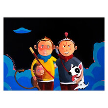 墨斗鱼艺术陈建周签名版画限量200版原创潮流艺术家手工装裱收藏孙悟空与二郎神趣味IP68*54cm