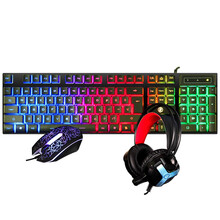 灵蛇（LINGSHE）有线键盘鼠标耳机3件套、吃鸡游戏发光三件套 键盘鼠标耳机套装 赠鼠标垫MK240