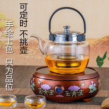 爱拓思电陶炉茶炉煮茶器家用迷你泡茶炉静音小型单炉复古铸铁茶壶套装办公室烧茶光波炉茶具玻璃煮水泡茶器 红古铜陶炉+圆形1.2升玻璃壶