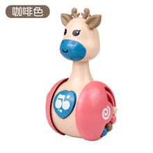元旦礼物小鹿不倒翁手摇摇铃玩具点头可啃咬惯性滑行静态益智宝宝爬行玩具 萌小鹿滑行不倒翁-黄色