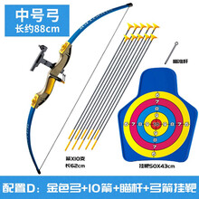 BBLE儿童弓箭4-12岁安全运动玩具1米尺寸亲子吸盘射击玩具反曲弓户外运动健身器材软弹射箭套装射击 中号金弓+10箭+瞄准杆+挂靶【弓约88CM】