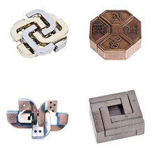 九连环套装孔明锁鲁班锁儿童早教益智玩具解锁解环智力扣拼装儿童游戏玩具成人解压玩具 鲁班锁四件套