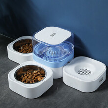 玉洋轩自动饮水机 猫碗双碗狗盆可拆洗不锈钢防打翻水碗 透明宠物自动喂食碗 宠物猫咪狗狗饭盆粮碗猫盆 蓝色款1.8L水量（多碗/适用多个猫犬）