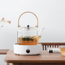 FEDAIR简约家用煮茶壶电陶炉茶炉煮茶器小型迷你铁壶烧水泡茶电热玻璃 禅风白古月蒸煮