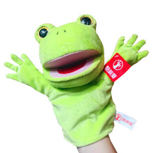 手偶玩具动物套手安抚玩偶表演腹语嘴巴能动恐龙兔子狼布偶可张嘴 荧光绿 张嘴：新款青蛙