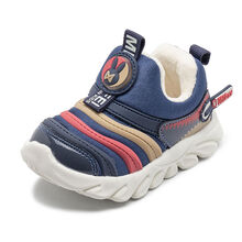 香港轻奢潮牌2020秋冬日本韩国小孩子的运动鞋宝宝鞋子二棉鞋加厚加绒男童鞋1-3岁2女童鞋儿童毛毛虫 灰蓝(加绒) 23码/内长约14.0CM