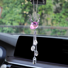 汽车挂件女神款网红车内吊饰高档大气水晶一鹿平安创意车载吊坠男 水晶一鹿平安挂饰-粉色