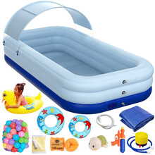 新款儿童游泳池加厚室内外婴儿无线自动充气家用成人游泳池大型户外带棚水池 2.6米三层蓝色豪华套餐（带棚自动充气）