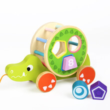 拖拉学步拉线手拉宝宝2岁儿童拉着走的小狗拉绳牵引拉拉车玩具 鳄鱼积木车