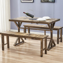 优本黛  火锅桌复古工业风电磁炉一体饭店火锅店燃气灶桌椅组合商用定制 1.2*0.7桌2条凳(款1) 不含电磁炉 官方标配