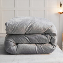 诗卿家纺 纯色双拼法兰绒单件被套 冬季保暖双面加绒被罩 浅灰 单被套1.5米X2米