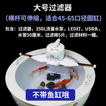 北极冰陶瓷鱼缸过滤器陶瓷缸过滤器圆缸循环鱼缸过滤器圆形圆缸圆柱造景金鱼缸圆形缸上过滤 新款陶瓷盆过滤器+LED灯（大号）