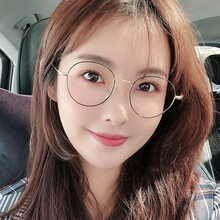 圣雅诗蒂 防辐射近视眼镜女韩版潮复古网红款圆脸眼睛框镜架男全框可配成品 黑金色 【防辐射 防蓝光】无度数