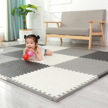 泡沫地垫拼接小朋友儿童家用拼图可坐地板垫加厚婴儿爬行垫爬爬垫抖音网红同款 黑+白+灰 30*30*1.2cm(16片)送16个边条