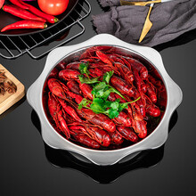 不锈钢小龙虾盆平底干锅麻辣专用盆酸菜鱼盆肉蟹煲水煮鱼八角浅盘Amwell八角平底火锅仔干锅龙虾盘大盘 36cm浅式太阳盆 (特厚浅式款)