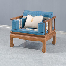 寻古红木家具非洲鸡翅木（学名：非洲崖豆木）沙发全实木新中式客厅原木布艺转角沙发椅组合Q 单人沙发/单人座