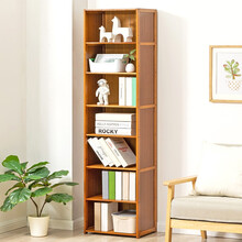 木马人简易落地多层加厚书架客厅组合置物架简约书房楠竹储物柜子实木现代桌面小书柜阅读架学生图书馆书橱 经典款-七层40长（三面密封）