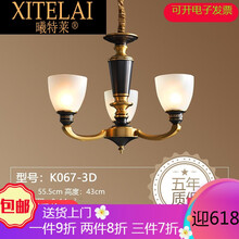 曦特莱轻奢品牌吊灯铜灯 全铜客厅灯餐厅卧室复古吊灯 现代简约简欧灯具 全铜打造(3头灯,直径56,高43, 全套光源E