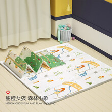 曼龙XPE爬行垫可折叠儿童加厚防摔爬爬垫地垫 甜橙女孩+森林小象 177*196*1.5cm