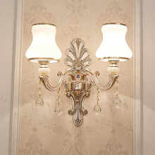 兴力源 欧式水晶led壁灯客厅背景墙简约卧室床头过道现代创意个性锌合金简欧墙壁灯挂灯灯具 B022双头送LED光源