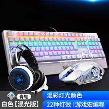 狼蛛（AULA）自由之翼机械键盘104键宏编程吃鸡LOL游戏专用网咖电竞电脑外设大手托可拆卸 白色混光青轴+游戏鼠标+耳机