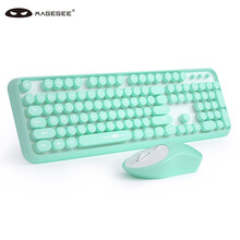 MageGee V910 无线键鼠套装 无线办公键盘鼠标套装 电脑通用USB商务复古巧克力圆键帽键鼠套装 薄荷绿色