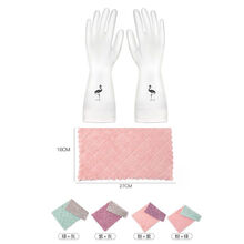 适用于洗碗手套女防水橡胶薄款厨房耐用洗衣衣服胶皮塑胶家务刷碗神器 火烈鸟【3双】 S码+2条抹布