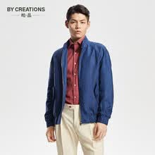 By Creations柏品男装纯亚麻创新哈灵顿夹克男双扣立领轻盈有型插肩袖翻领外套 深蓝色 S