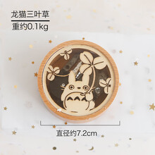 木质复古手摇八音盒发条式音乐盒diy创意圣诞节送女生礼品礼物 圆形龙猫三叶草(发条式)