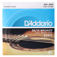 达达里奥D'Addario民谣木吉他弦一套6根通用美产进口EJ16 EJ13 EXP16涂层磷铜琴弦 EZ910 黄铜 (011-052)