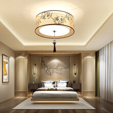 中式e站 新中式卧室吸顶灯餐厅书房刺绣中国风灯具 40厘米A款圆形+带吊穗