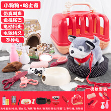 玩具狗狗走路会叫电动仿真毛绒机器电子泰迪小狗会跑的宝宝宠物 彩色小屋-哈士奇-狗盆+狗窝+小房子+宠物装扮配饰 送电池+螺丝刀