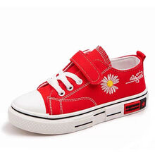 Helichong2021新款儿童帆布鞋一脚蹬懒人鞋春秋韩版板鞋跑步男女童时尚小白鞋 小菊花帆布鞋红色 29码内长约17.5厘米