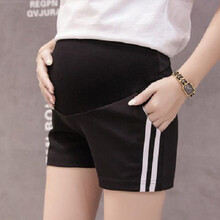 孕妇短裤夏季时尚新款外穿打底裤潮妈款运动裤子大码宽松夏装 双杠黑色 M