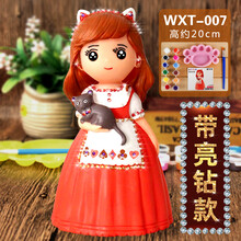 儿童涂色玩具石膏娃娃 彩绘存钱罐白胚画diy手工涂鸦陶瓷上色搪胶儿童礼物 柠檬黄 WXT007送笔盘颜料