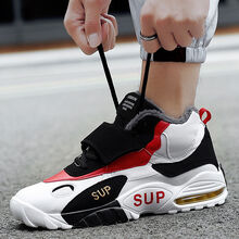 叠灿迪卡灰侬篮球鞋秋冬加绒加厚青少年高帮二棉鞋潮流初中学生篮球运动大童男孩保暖 白红棉鞋 35