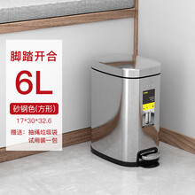 CCKO 不锈钢垃圾桶家用客厅北欧创意脚踏式卫生间厕所厨房脚踩带盖 6L砂钢夹缝垃圾桶（9941）
