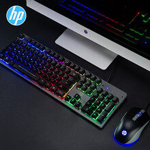 惠普（HP）游戏背光发光真机械手感键盘鼠标套装 笔记本台式电脑外设游戏办公键鼠 KM10G黑色彩光【键鼠套装】