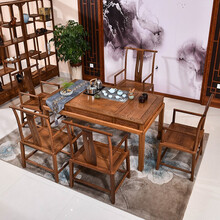 寻古红木家具非洲鸡翅木（学名：非洲崖豆木）茶桌椅组合实木中式喝茶台乌金石茶海茶艺桌泡茶桌子办公室茶桌 六件套：128电热炉茶桌+大号禅椅+...